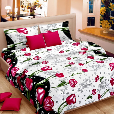 53% OFF on Vorhang Satin Floral Double Bedsheet 1 Bedsheet, 2 Pillow Covers, Multicolor