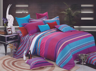 Bianca Cotton Striped King Bedsheet 1 Bedsheet, 2 Pillow Covers, Blue, Pink