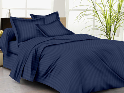 Trance Home Cotton Striped Single Bedsheet 1 Bed Sheet, 1 Pillow Cover, Dark Blue