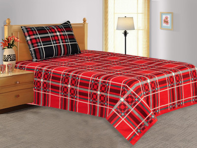 50% OFF on Salona Bichona Cotton Checkered Single Bedsheet 1 Single Bedsheet, 1 Pillow cover, Red