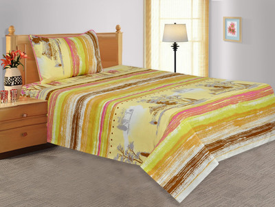 20% OFF on Salona Bichona Cotton Floral Single Bedsheet 1 Single Bedsheet, 1 Pillow Cover, Yellow