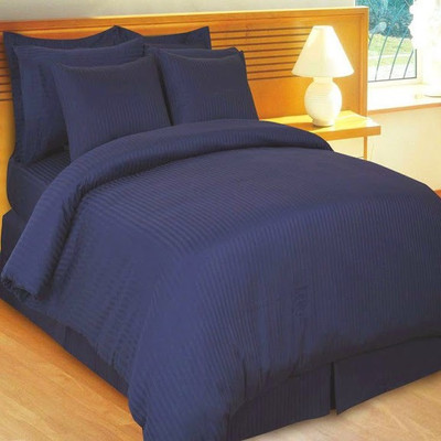 25% OFF on Amrich Cotton Striped Queen Bedsheet 1 Bedsheet, 2 Pillow Covers, Navy Blue