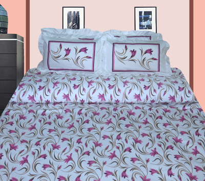 10% OFF on Petals Cotton, Satin Floral Double Bedsheet