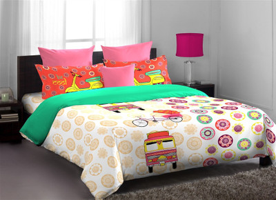 20% OFF on Home Expressions USA Cotton Printed Double Bedsheet 1 Comforter, Multicolor