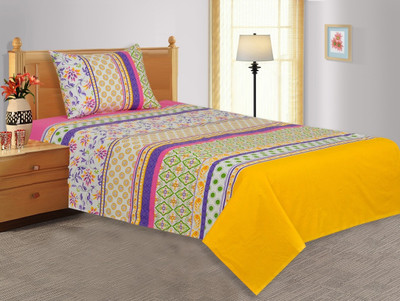 24% OFF on Salona Bichona Cotton Floral Single Bedsheet 1 Single Bedsheet, 1 Pillow Cover, Yellow