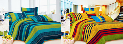 58% OFF on Carah Polyester Printed Double Bedsheet 2 Bedsheets With 4 Pillow Covers, Multicolor