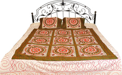 16% OFF on Exotic India Cotton Embroidered Double Bedsheet 1 Bedspread, 2 Pillow Covers, White