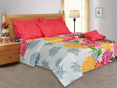 26% OFF on Salona Bichona Cotton Floral King Bedsheet 1 King Size Bedsheet, 2 Pillow Covers, White