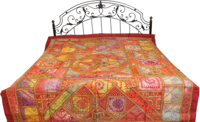 15% OFF on Exotic India Cotton Embroidered Double Bedsheet 1 Bedspread, Multicolor