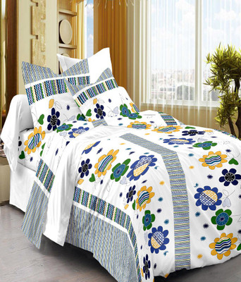 58% OFF on Trendy Home Cotton Floral Double Bedsheet 1 Double Bedsheet with 2 Pillow Covers, Blue, White