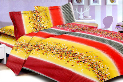 46% OFF on Floorfashion Cotton Abstract Double Bedsheet 1 Bedsheet, 2 Pillow covers, Multicolor