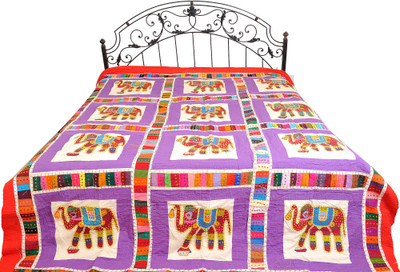 16% OFF on Exotic India Cotton Animal Double Bedsheet 1 Bedspread, Purple