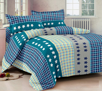 72% OFF on Ahmedabad Cotton Cotton Geometric Double Bedsheet 1 double bedsheet, 2 pillow covers, Blue