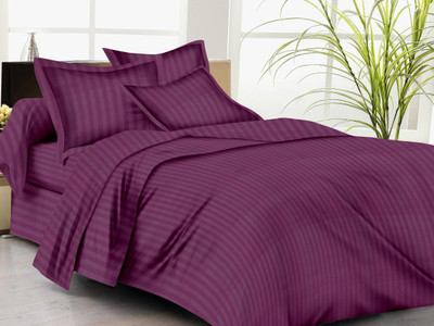30% OFF on Trance Home Cotton Striped Single Bedsheet 1 Bed Sheet, 1 Pillow Cover, Deep Wine