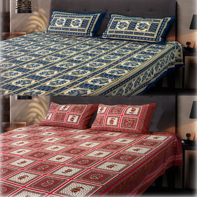56% OFF on eCraftIndia Cotton Printed Double Bedsheet 2 Bedsheet Set 2 Double Bedsheet + 4 Pillow Covers, Brown