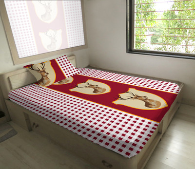 50% OFF on Hemlines Polycotton Animal Single Bedsheet 1 Bedsheet, 1 Pillow Cover, Red, Pink, White