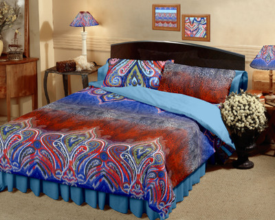 15% OFF on Raymond Cotton Printed Double Bedsheet 1 Bedsheet, 2 Pillow Cover, Blue