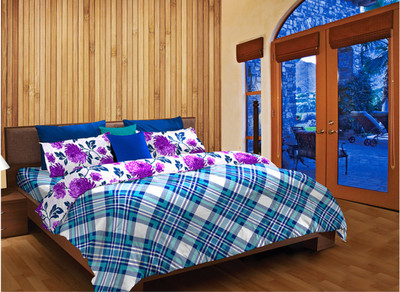 41% OFF on Home Expression USA Cotton Checkered Double Bedsheet 2 Pillow Covers, 1 Bedsheet, White||Green