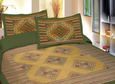 50% OFF on Lali Prints Cotton Printed Double Bedsheet 1 Bedsheet, 1 Pillow Cover, Green