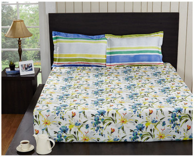 50% OFF on @HOME Cotton Floral Double Bedsheet Multicolor