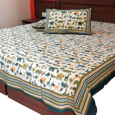 25% OFF on Jaipur Raga Cotton Animal Double Bedsheet