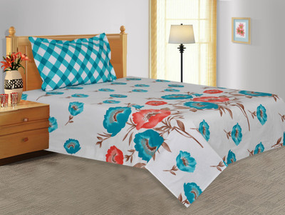 38% OFF on Salona Bichona Cotton Floral Single Bedsheet 1 Bedsheet, 1 Pillow Cover, Blue
