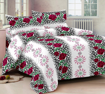72% OFF on Ahmedabad Cotton Cotton Floral Double Bedsheet 1 Bedsheet, 2 Pillow Covers, Multicolor