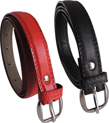 Elligator Women Casual, Formal, Party Red, Black Artificial Leather Belt Red-01