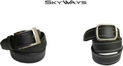 54% OFF on SkyWays Men Formal, Casual Black Genuine Leather Belt Black-01