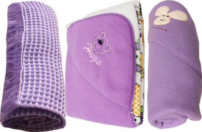 My NewBorn Cartoon Crib Hooded Baby Blanket Purple (Three Baby Blankets With SHAWL, Hooded Fleece And Classic Fleece)