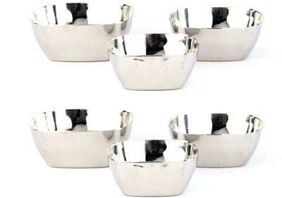 Sunline Irish Square Shape 6 Piece Silver Bowl Set Steel, Pack of 6