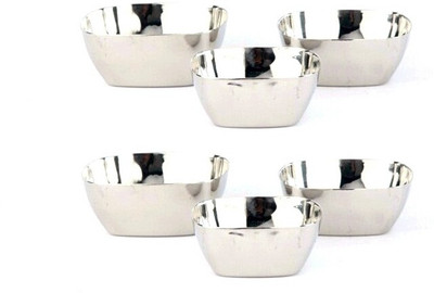 23% OFF on Sunline Irish Square Shape 6 Piece Silver Bowl Set Steel, Pack of 6