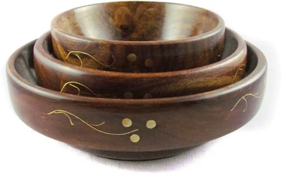 33% OFF on Pindia Fancy Brass Worked Hand Carved Leaf Design Wooden, Brass Bowl Set Brown, Gold, Pack of 3 33% OFF on Pindia Fancy Brass Worked Hand Carved Leaf Design Wooden, Brass Bowl Set Brown, Gold, Pack of 3