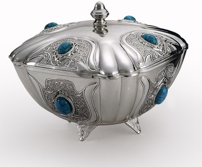 Treta Decorative Sugar With Lid - Embellished With Color Stones Silver Bowl Silver, Pack of 1