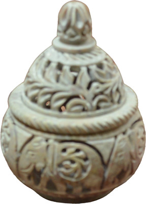 57% OFF on Artist Haat Natural Soapstone Hand carved Elephant Design Jar Stoneware 1 - Cup Tealight Holder Beige, Pack of 1