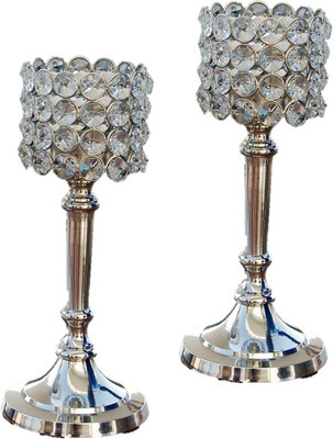 65% OFF on InspirationWorld Crystal Light Glass, Aluminium 2 - Cup Tealight Holder Set Silver, Pack of 1