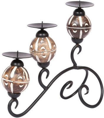 Onlineshoppee Wooden 3 - Cup Candle Holder (Brown, Pack Of 1)