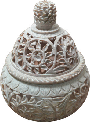 60% OFF on Artist Haat Natural Soapstone Hand carved Floral Design Jar Stoneware 1 - Cup Tealight Holder Beige, Pack of 1