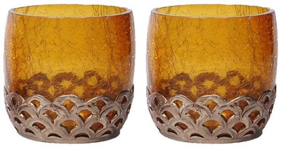 50% OFF on Home and Bazaar Glass, Iron 1 - Cup Candle Holder Yellow, Pack of 2