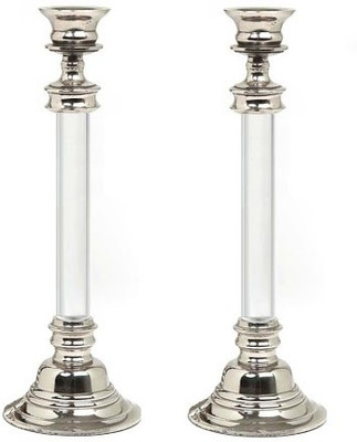 Indian Reverie Aluminium Candle Holder Set Clear, Silver, Pack of 2