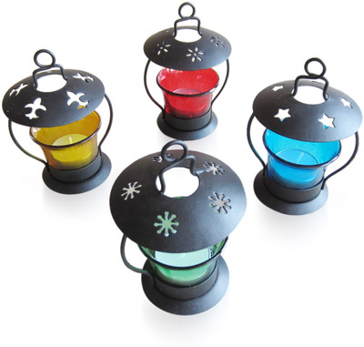 28% OFF on Crafts Paradise 4 Decorative T-Lite Glass Tealight Holder Set Multicolor, Pack of 4