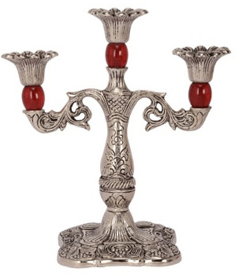 ECraftIndia Iron 3 - Cup Candle Holder (Silver, Red, Pack Of 1)