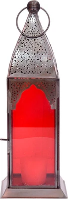 53% OFF on Craftter Morocco Lantern Glass, Iron Candle Holder Red, Pack of 1