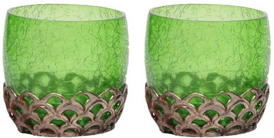 50% OFF on Home and Bazaar Glass, Iron 1 - Cup Candle Holder Green, Pack of 2