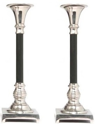 Indian Reverie Aluminium, Nickel Candle Holder Set Silver, Pack of 2