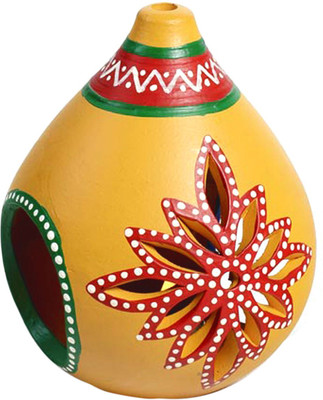 50% OFF on Aapno Rajasthan Hand Painted Motifs Terracotta Tealight Holder Yellow, Pack of 1