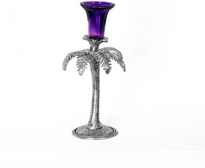 EtsiBitsi White Metal Plam Tree Stand Eb_cs_001 Aluminium, Silver Plated 1 - Cup Candle Holder (Purple, Pack Of 1)