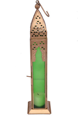 29% OFF on Craftter Morocco Lantern Long Glass, Iron Candle Holder Green, Pack of 1