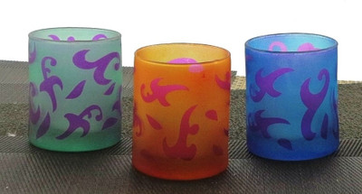 Importwala Multi Frost Glass 3 - Cup Tealight Holder Set Multicolor, Pack of 3 Importwala Multi Frost Glass 3 - Cup Tealight Holder Set Multicolor, Pack of 3