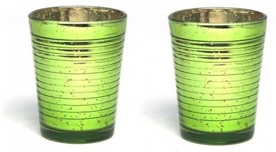 Indian Reverie Glass Tealight Holder Set Green, Pack of 2